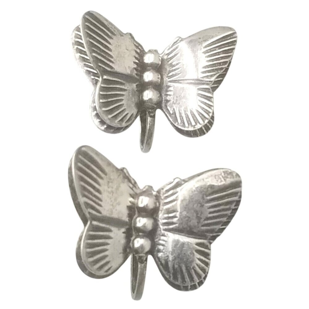 1950s Butterfly Earrings Sterling Silver Double Wings Screw Back Vintage